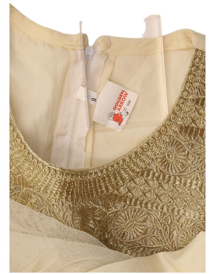 VINTAGE Rochie A-Line cu mânecă lungă pentru femei US 6 Medium Bej Floral