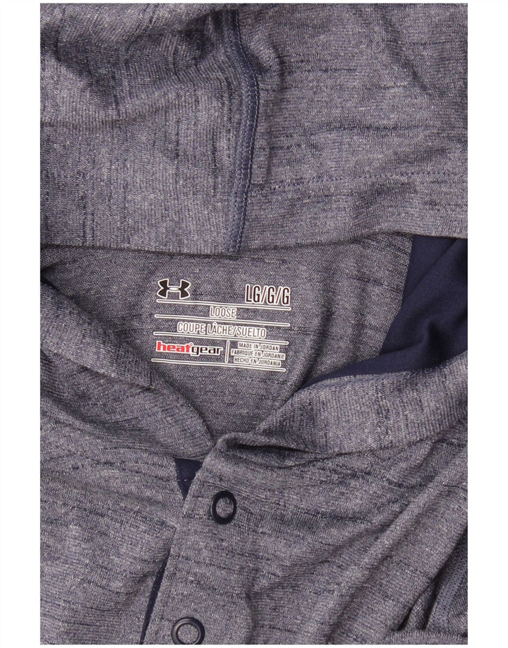 UNDER ARMOUR Bărbați Heat Gear Top cu glugă cu mânecă lungă, mare, bleumarin, pete