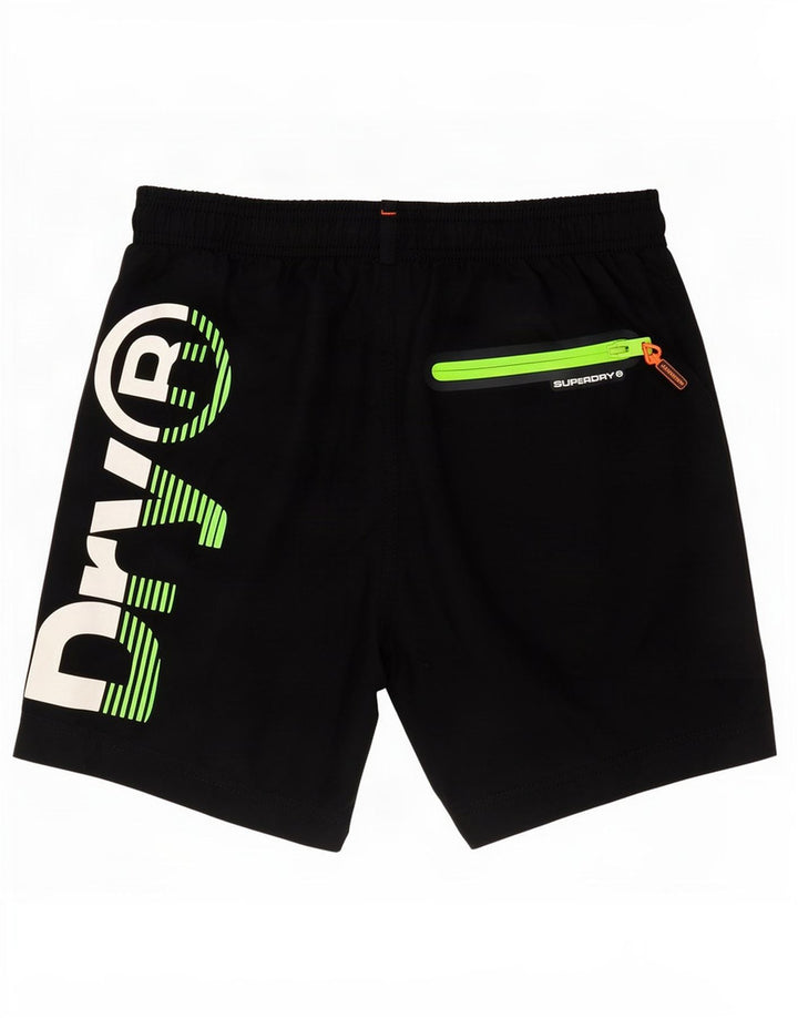 Pantaloni scurți de înot grafic Superdry pentru bărbați, poliester negru mic