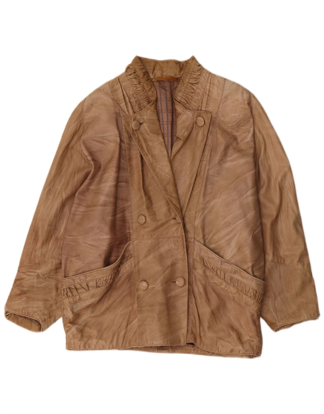 Jachetă de piele supradimensionată vintage pentru femei UK 18 XL bej