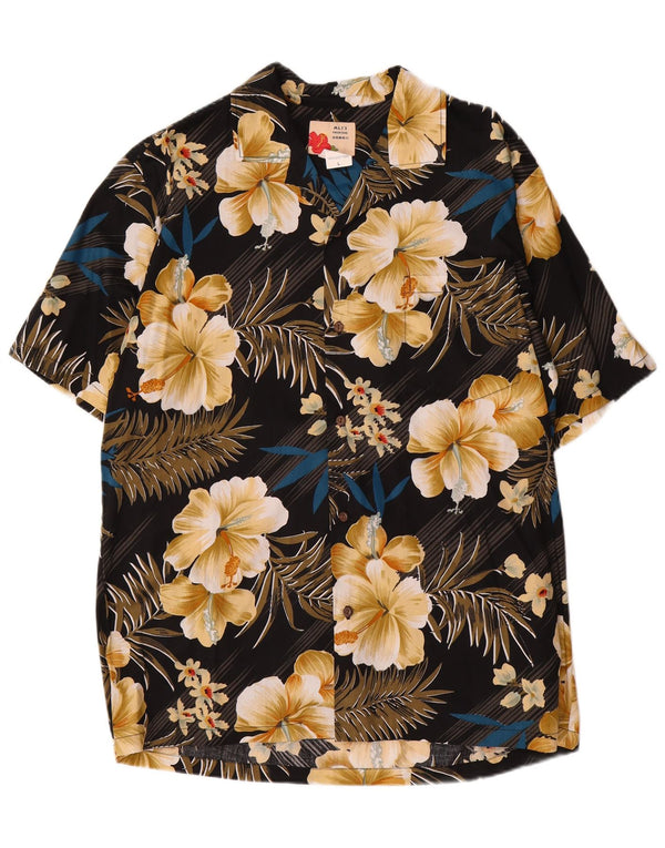Cămașă vintage pentru bărbați cu mânecă scurtă, mare, neagră, florală, din bumbac hawaian