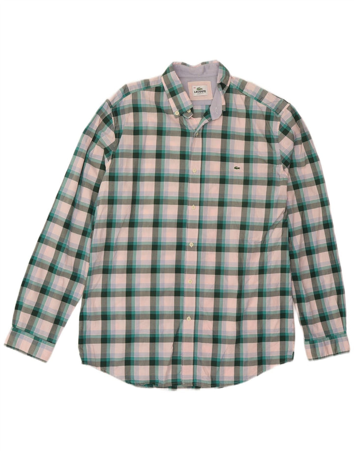 Cămașă pentru bărbați Lacoste Classic Fit Mărimea 40, bumbac cu carouri verde mediu