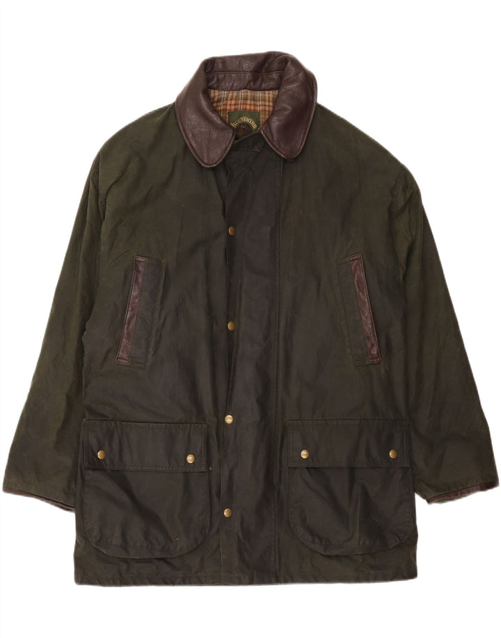 Jachetă vintage pentru bărbați din bumbac cerat UK 38, bumbac color bloc verde mediu