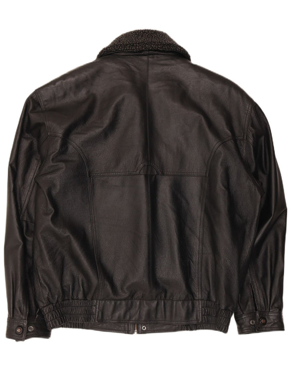 Bomber vintage pentru bărbați din piele artificială, UK 40, mare, negru, poliester