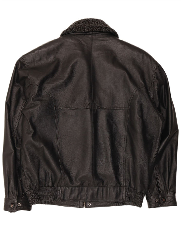 Bomber vintage pentru bărbați din piele artificială, UK 40, mare, negru, poliester