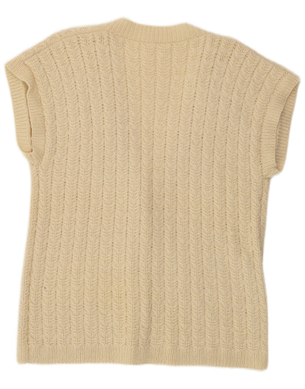 VINTAGE Pulover cardigan cu mânecă scurtă pentru femei UK 16, mare, alb