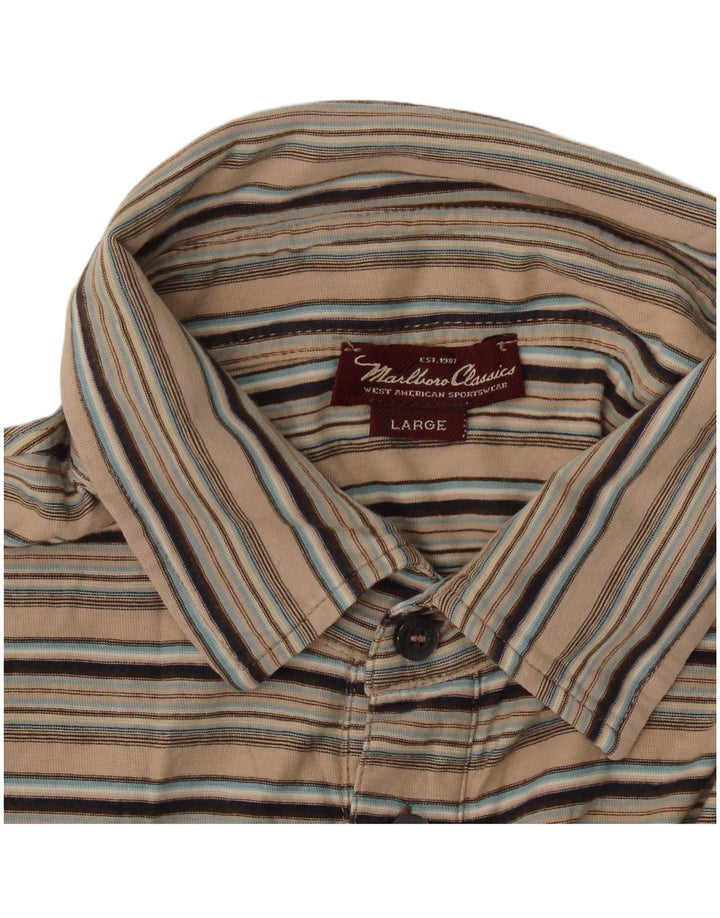 Tricou polo Marlboro Classics pentru bărbați, mare, bej, cu dungi