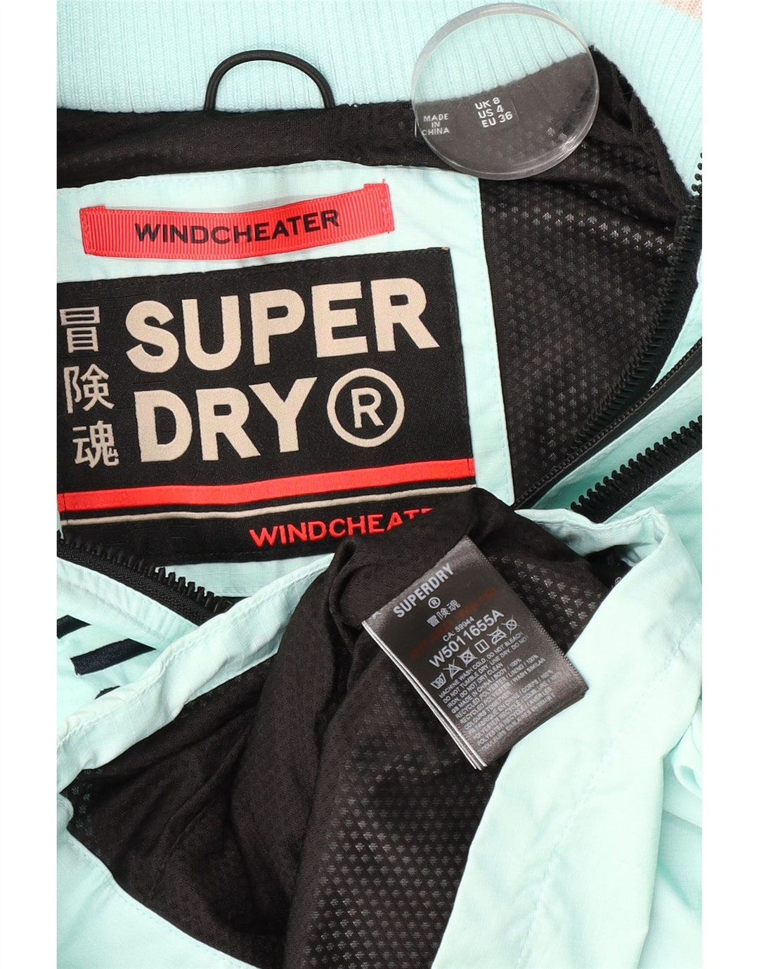 Geacă bomber cu grafică The Windcheater Superdry pentru femei UK 8 mic turcoaz