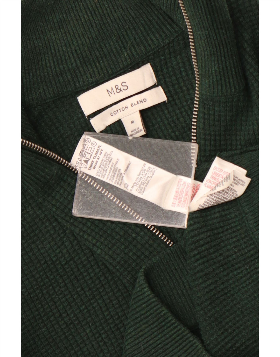 Pulover pentru bărbați Marks & Spencer, cu fermoar și gât, poliester verde mediu