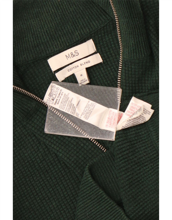 Pulover pentru bărbați Marks & Spencer, cu fermoar și gât, poliester verde mediu