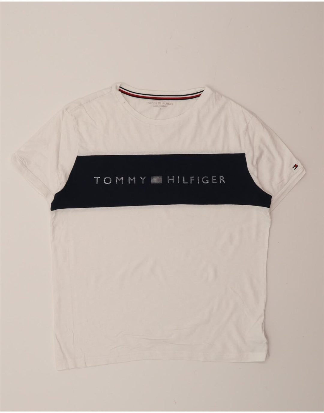 Tricou grafic pentru bărbați Tommy Hilfiger Top mic, alb, din bumbac color bloc