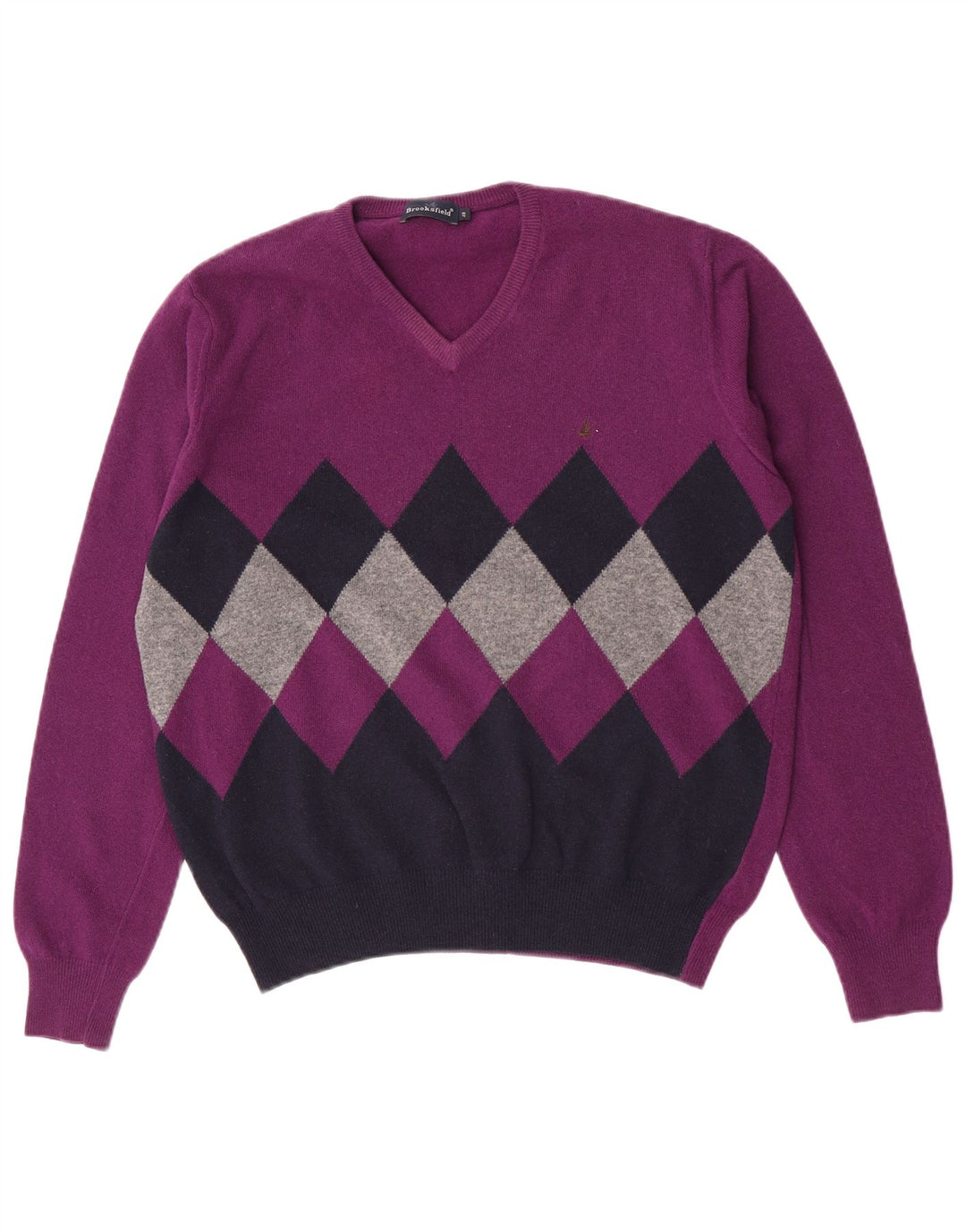 Pulover Brooksfield pentru bărbați, cu decolteu în V, IT 48, violet mediu Argyle/Diamond