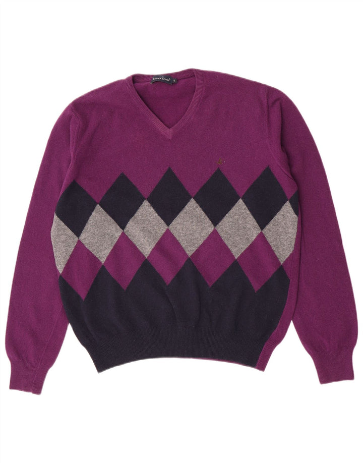 Pulover Brooksfield pentru bărbați, cu decolteu în V, IT 48, violet mediu Argyle/Diamond