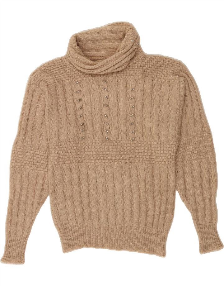 VINTAGE Womens Roll Neck Jumper Sweater UK 12 Medium Beige Vintage Vintage and Second-Hand Vintage from Messina Hembry 