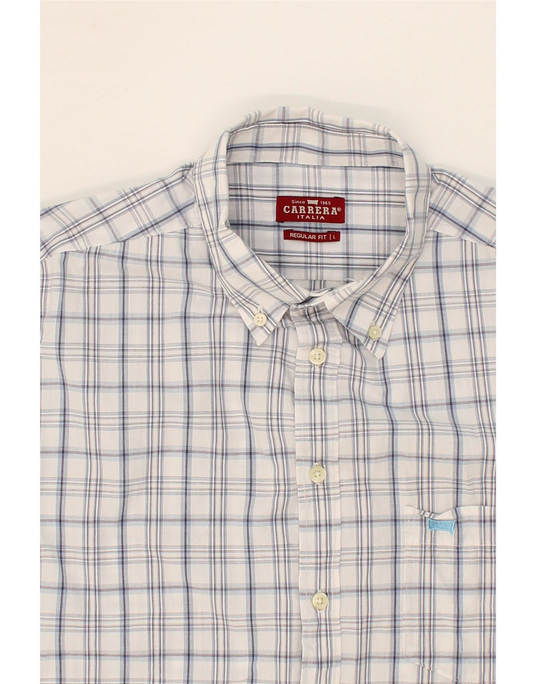 CARRERA Mens Regular Fit Shirt Large White Check Cotton Vintage Carrera and Second-Hand Carrera from Messina Hembry 