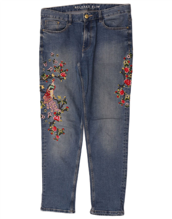 Blugi subțiri pentru femei Marks & Spencer UK 12 Medium W32 L28 Blue Floral