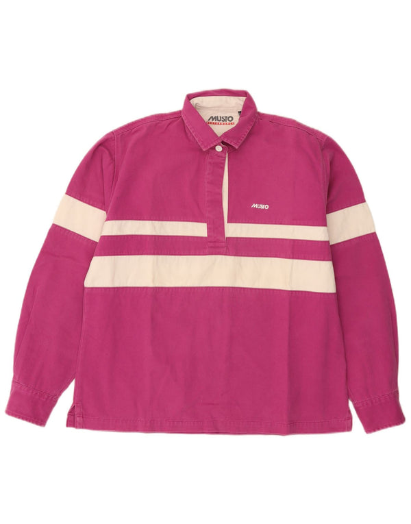 Tricou polo Rugby cu mânecă lungă pentru femei Musto UK 14, bumbac mare cu dungi roz