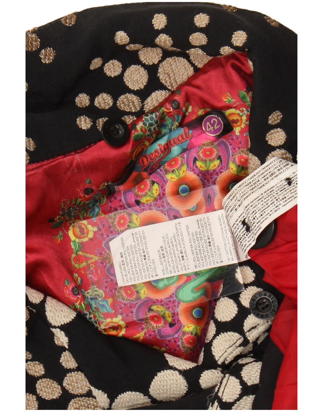 DESIGUAL Pardesiu pentru femei EU 42 mare negru geometric acrilic