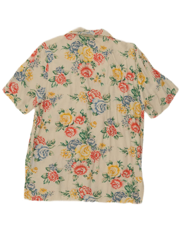 Bluză cămașă supradimensionată pentru femei vintage cu mânecă scurtă UK 10 Mic Bej Floral
