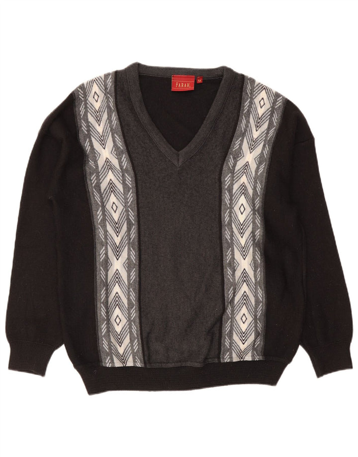 Pulover Farah pentru bărbați cu decolteu în V, mediu negru, acrilic colorat
