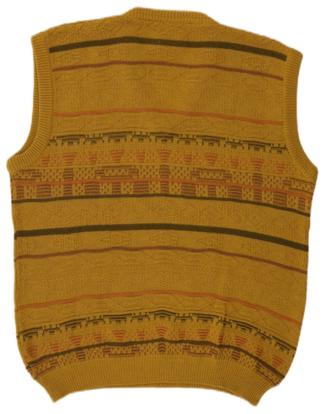 Gino diRoma Mens Vest Tank Top IT 50 Medium Yellow Fair Isle Bumbac