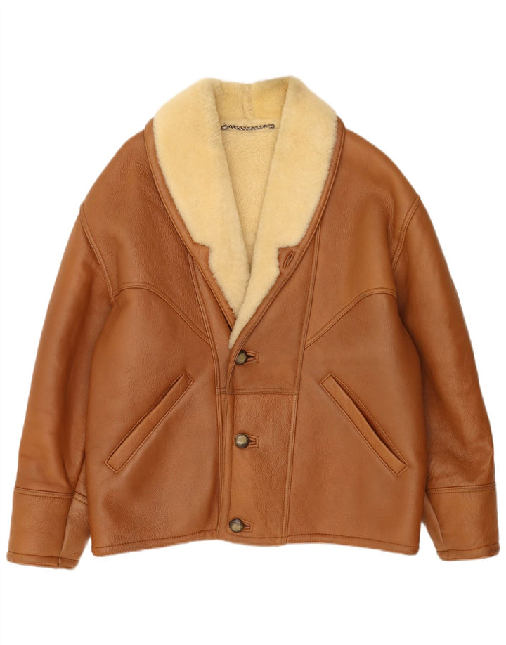Jachetă vintage pentru bărbați din shearling IT 50 mare, maro, din shearling
