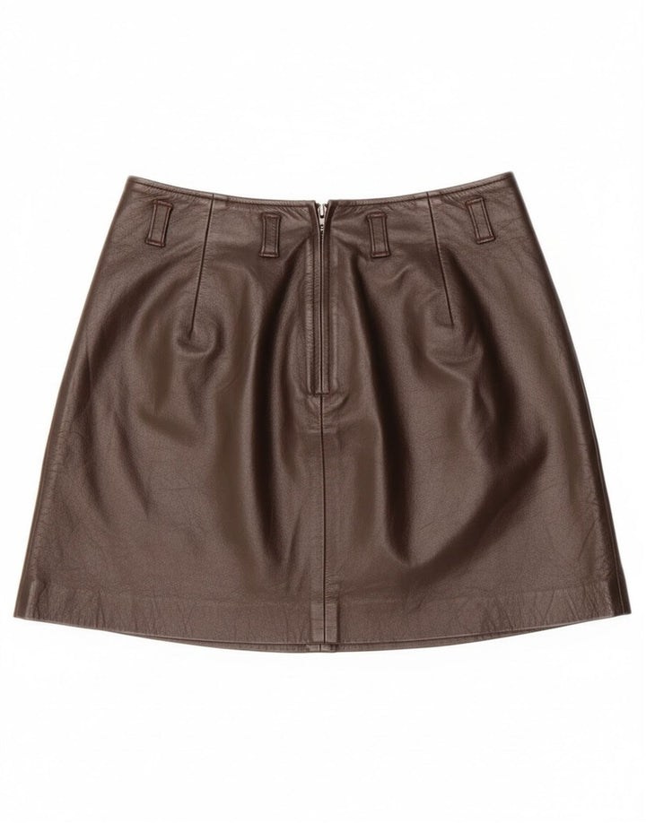 Fusta mini din piele vintage pentru femei IT 40 Small W26 piele maro