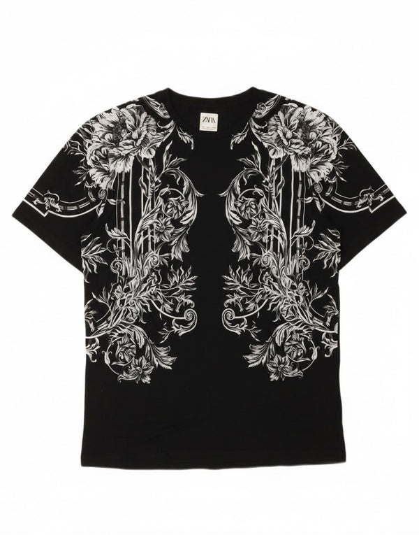 Tricou grafic pentru bărbați Zara Top mare, negru, floral