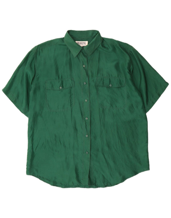 Cămașă supradimensionată vintage cu mânecă scurtă pentru femei UK 18 XL Mătase verde