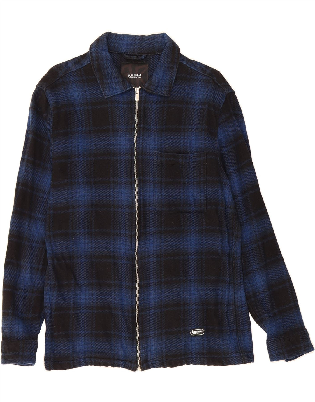 PULL & BEAR Mens Flannel Shirt Medium Blue Check Cotton Vintage Pull & Bear and Second-Hand Pull & Bear from Messina Hembry 