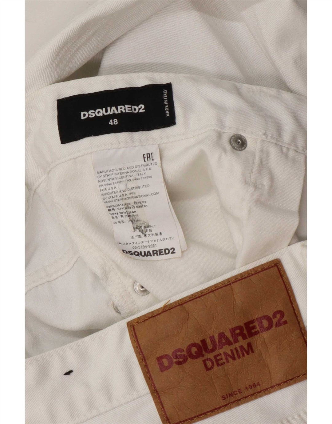 Dsquared2 Blugi slim pentru bărbați Distressed W36 L28 Bumbac alb