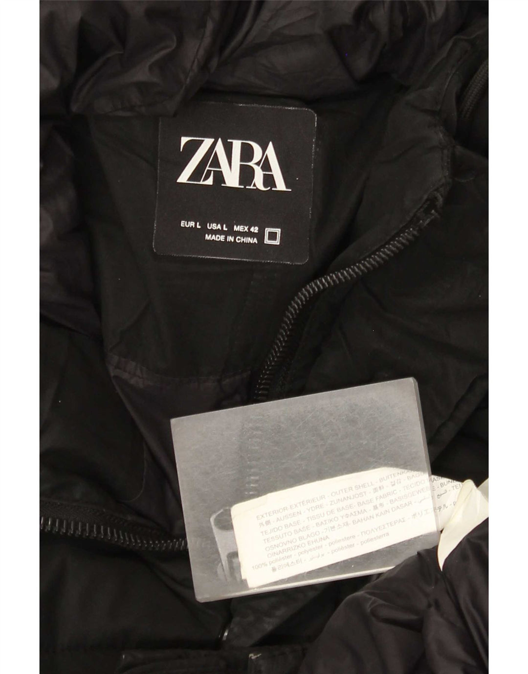 Palton căptușit cu glugă pentru bărbați Zara UK 40 Poliester negru mare
