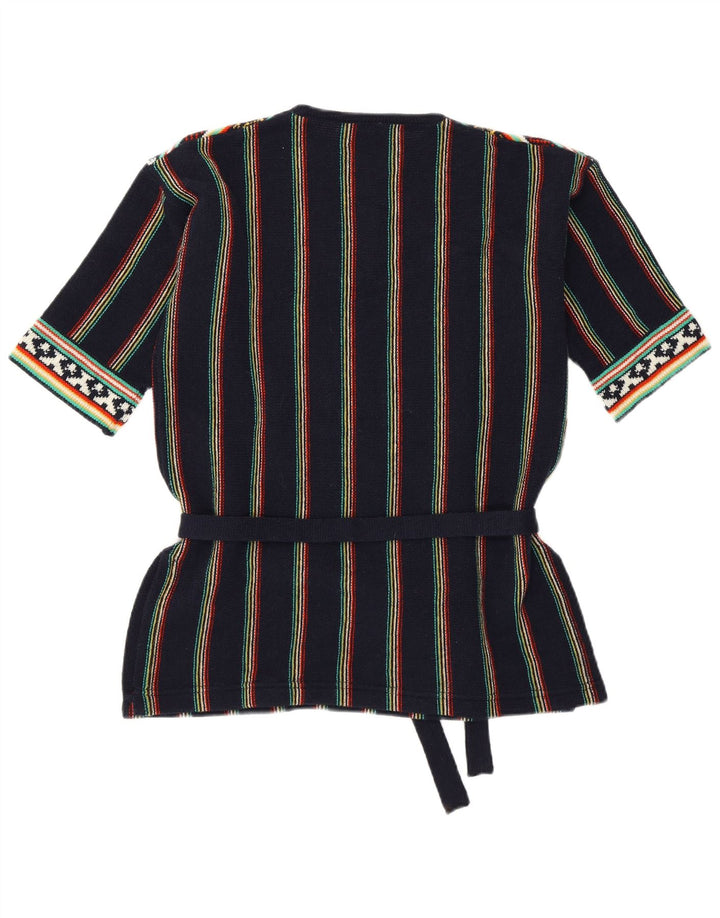 Pulover vintage pentru femei cu decolteu în V UK 12 Medium bleumarin cu dungi Retro