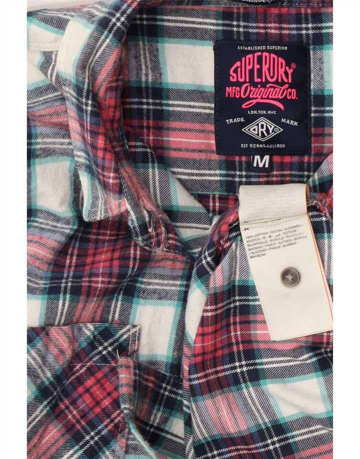 Cămașă de flanel pentru femei Superdry UK 14, bumbac cu carouri roșii medii