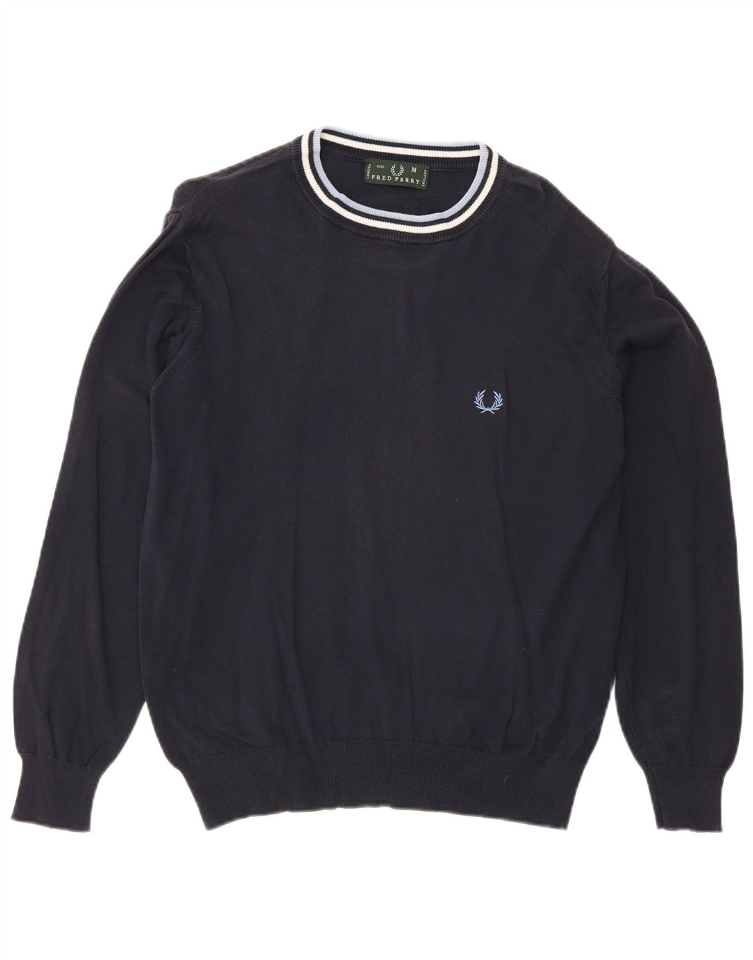 Pulover pentru bărbați Fred Perry cu gât crew pulover mediu din bumbac cu dungi bleumarin