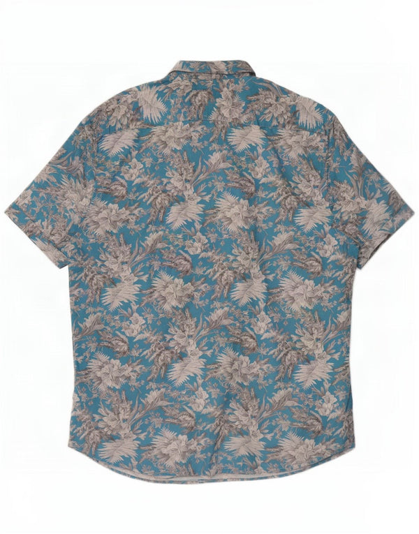 Cămașă hawaiană cu mânecă scurtă pentru bărbați Ted Baker Mărimea 6 2XL Bumbac cu flori albastru
