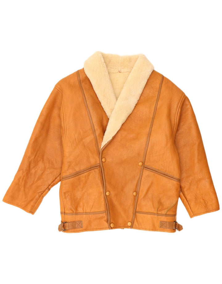 Jachetă vintage pentru bărbați din shearling UK 36 mic maro