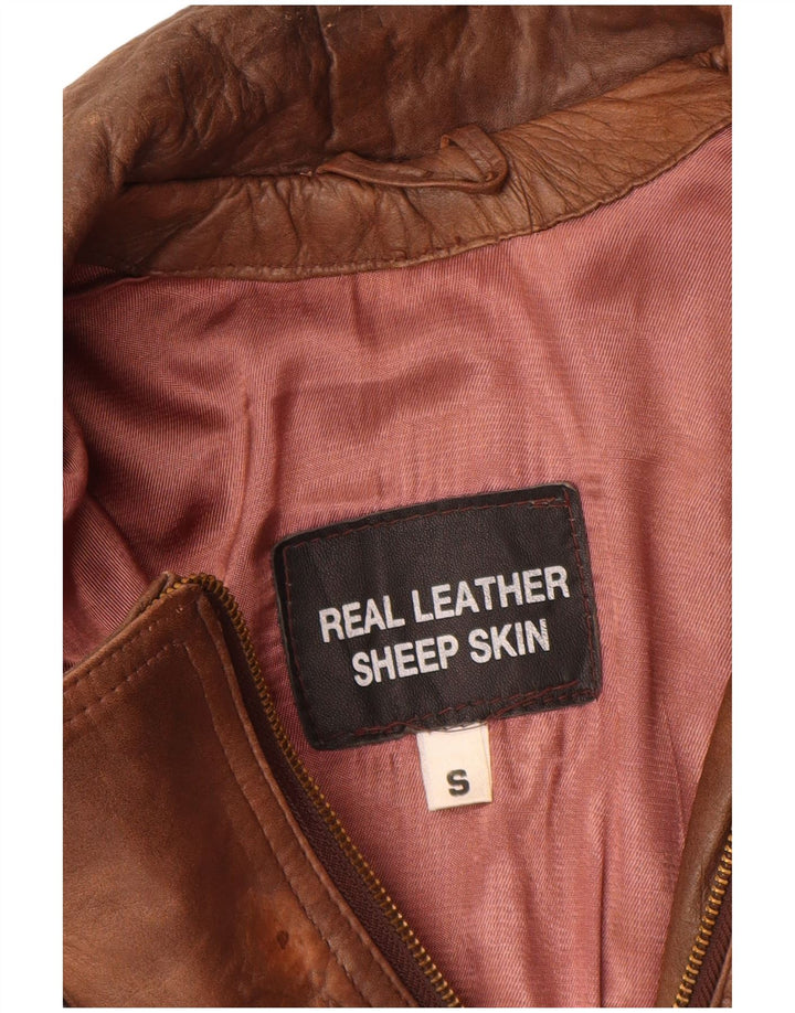 Jachetă de motociclist din piele vintage pentru femei UK 10 Mic din piele maro