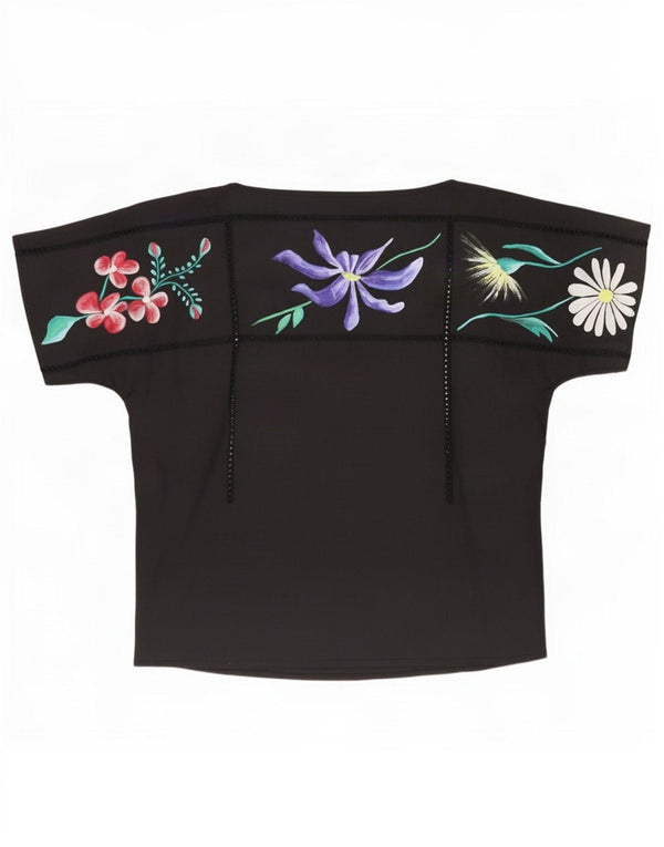 Bluză Vintage pentru femei UK 12 Medium Black Floral
