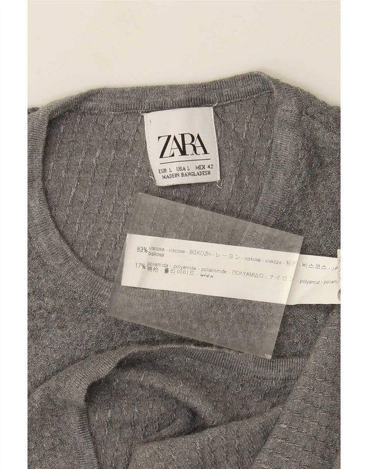 Pulover pentru bărbați Zara, cu decolteu, mare, gri, viscoză