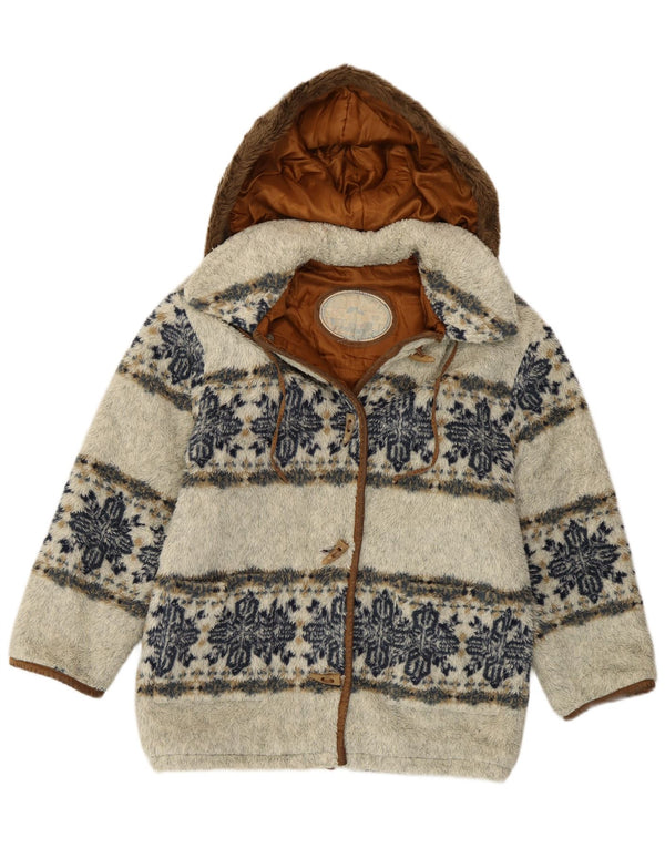 Manson vintage pentru femei cu glugă din blană artificială UK 14, gri mediu, Fair Isle