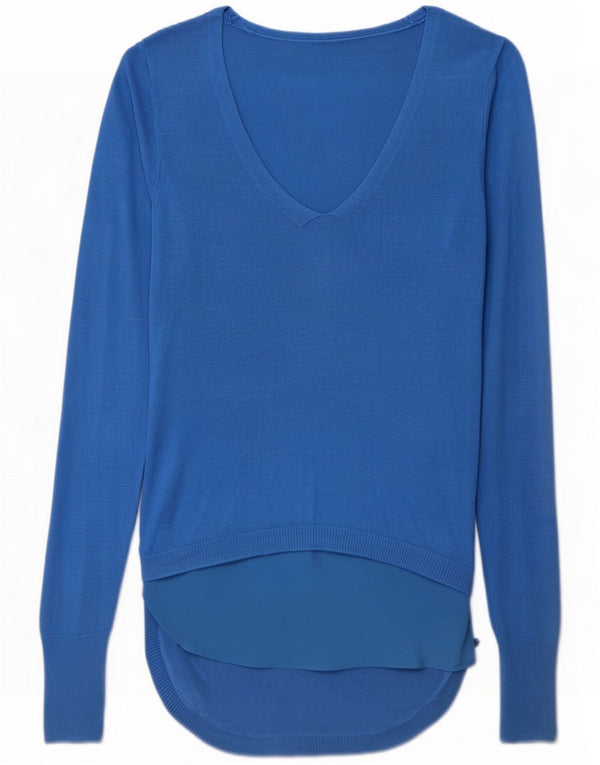 Oasis Pulover pentru femei cu paragate cu decolteu în V UK 10 Small Blue Viscose
