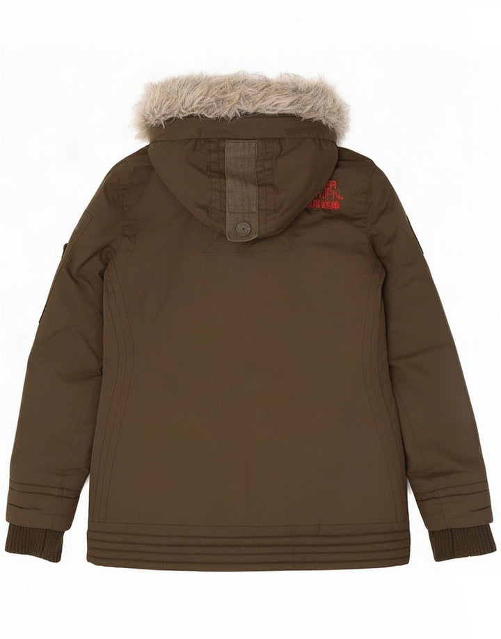 Superdry Womens Hooded Parka Jacket UK 8 Small Green Poliester Army