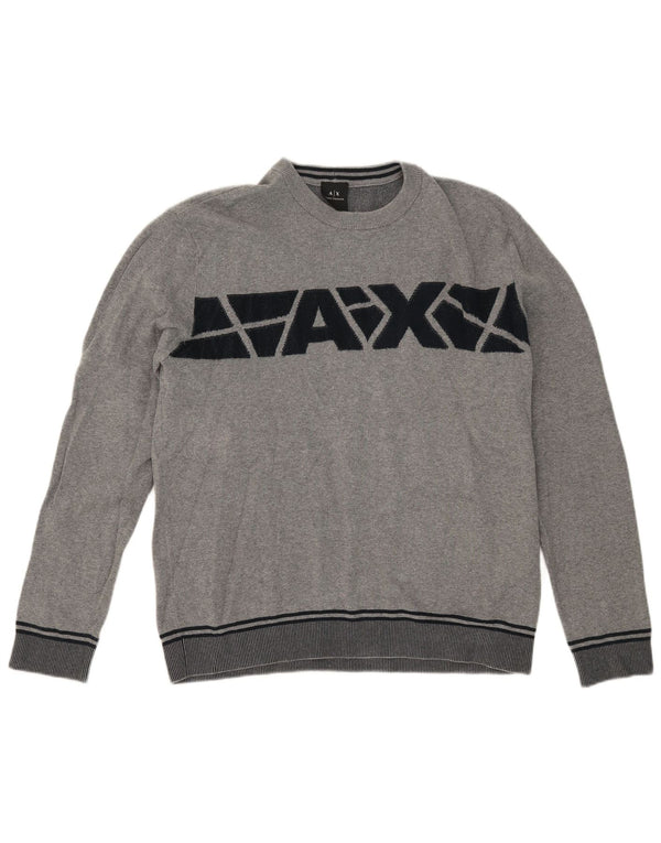 Armani Exchange Pulover cu gât roșu pentru femei UK 18 XL Gri Colorblock