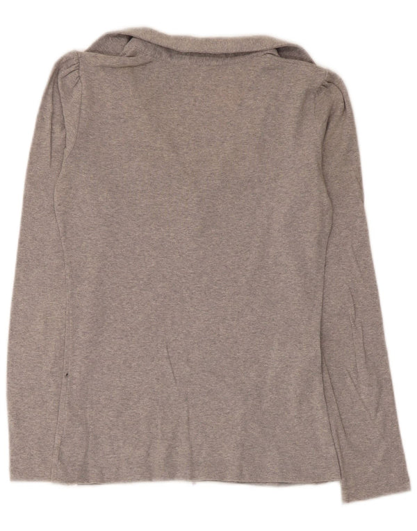 Tricou polo obișnuit cu mânecă lungă pentru femei Benetton UK 10 Bumbac gri mic