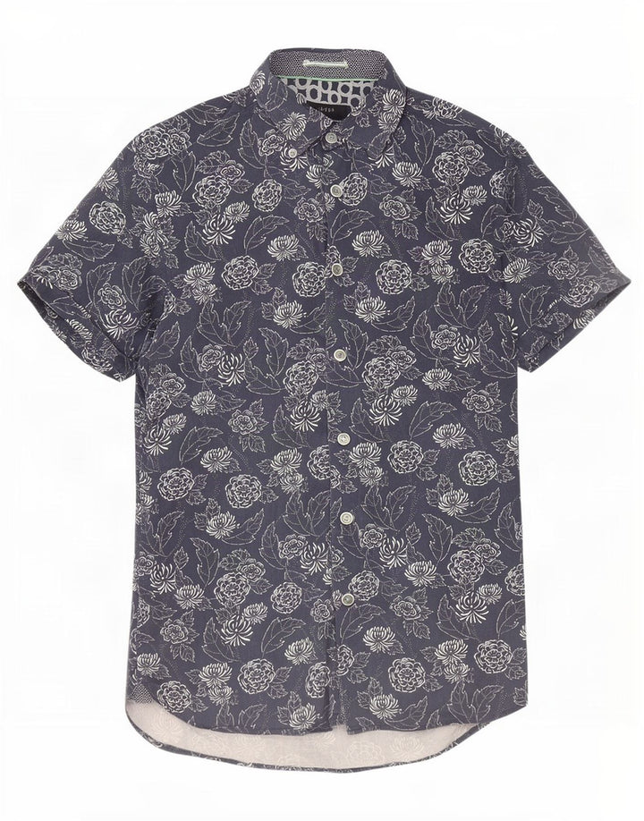 Cămașă cu mânecă scurtă pentru bărbați Ted Baker, mărime 2, bumbac floral, albastru bleumarin