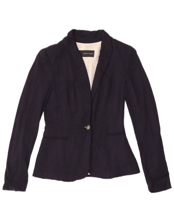Jachetă Blazer Femei ZARA cu 1 nasture UK 6 XS Viscoză bleumarin