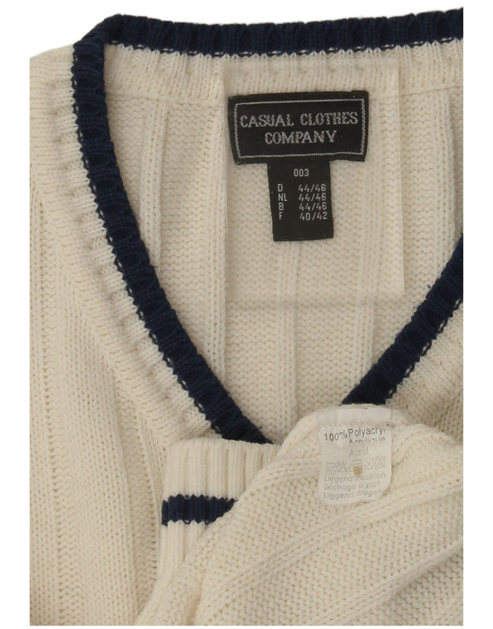 Pulover VINTAGE pentru bărbați cu decolteu în V UK 40/42 Medium White Poliacrilic