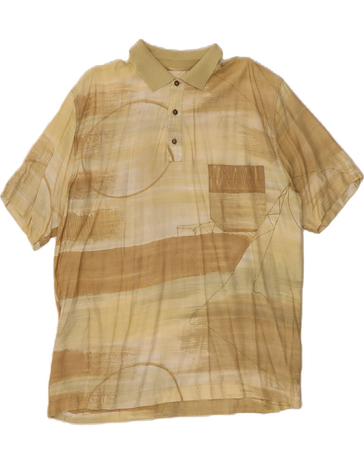 DONNY & MAX Mens Abstract Pattern Polo Shirt XL Beige Viscose Vintage Donny & Max and Second-Hand Donny & Max from Messina Hembry 