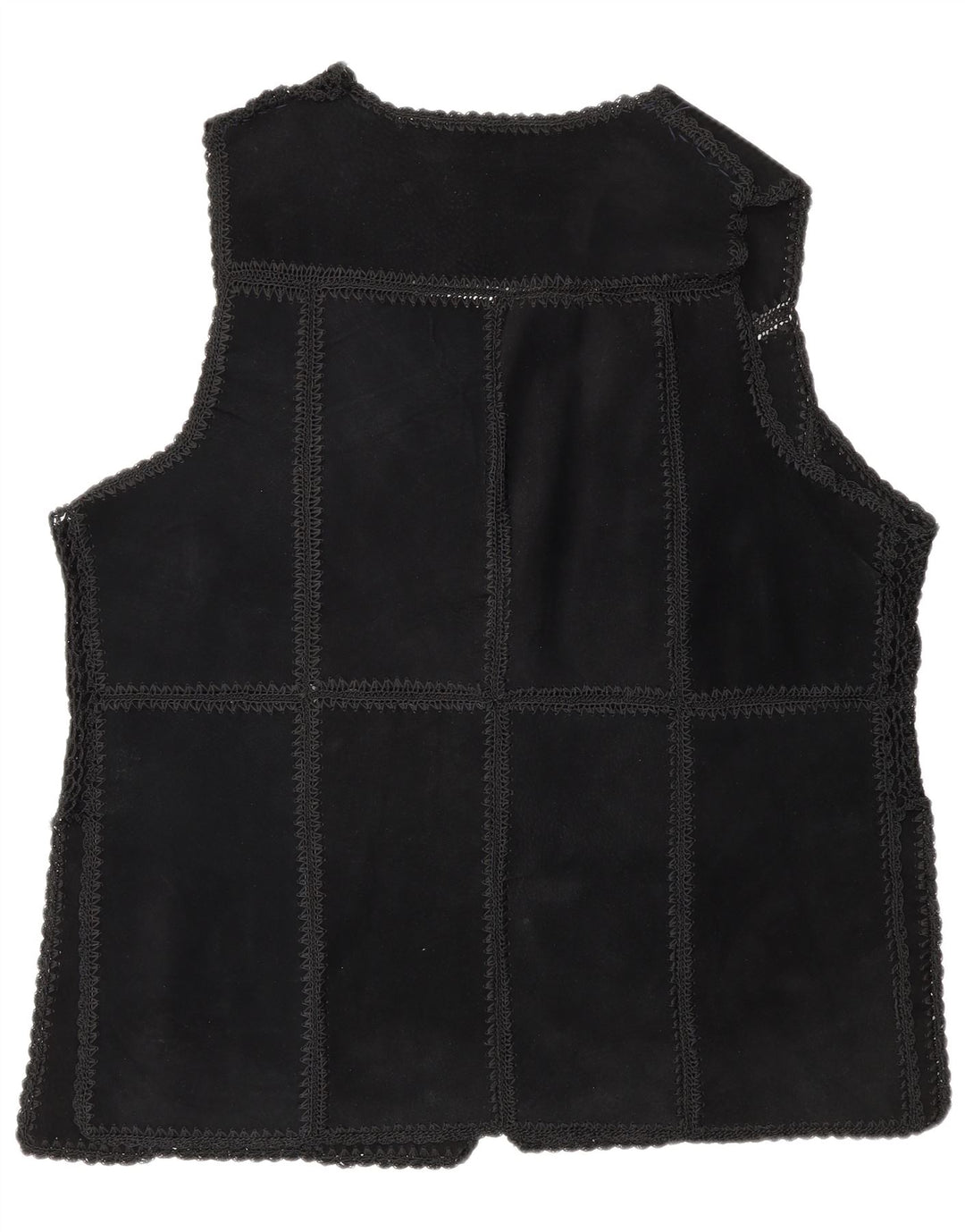 Gilet vintage pentru femei din piele intoarsa UK 16, mare, negru, patchwork
